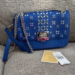 Michael Kors Blue Crossbody Bag with Silver Details